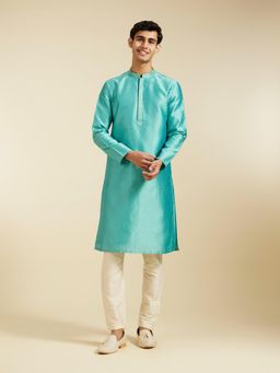 Diwas by Manyavar - Aqua Green Art Silk Self Design Kurta for Men