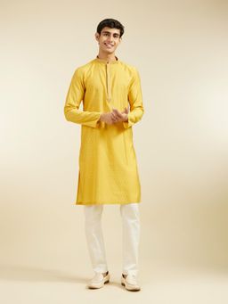 Diwas by Manyavar - Mustard Viscose Blend Thread Work Kurta for Men