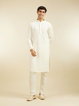 Diwas by Manyavar - Cream Viscose Chikankari, Embroidery Kurta for Men