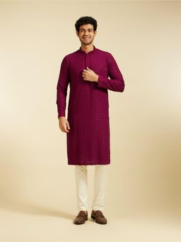 Diwas by Manyavar - Wine Viscose Embroidery Sequin Work Kurta for Men