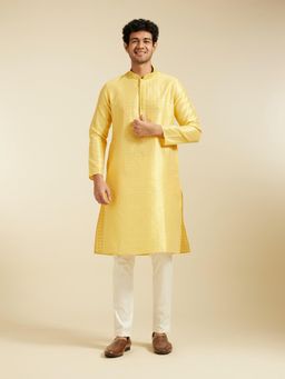 Diwas by Manyavar - Yellow Art Silk Thread Work Kurta for Men
