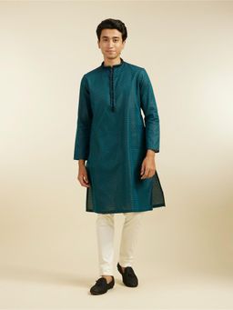 Diwas by Manyavar - Green Art Silk Self Design Kurta for Men