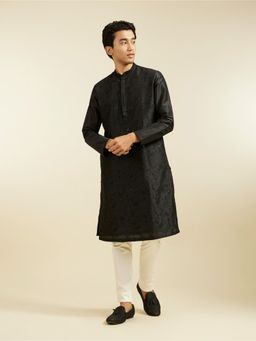 Diwas by Manyavar - Black Art Silk Embroidery, Sequin Work Kurta for Men