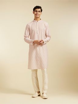 Diwas by Manyavar - Pink Cotton Blend Printed| Embroidered Kurta for Men