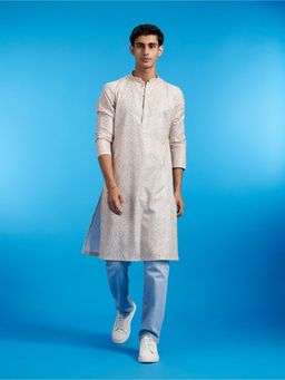 Diwas by Manyavar - Cream Cotton Blend Printed| Embroidered Kurta for Men