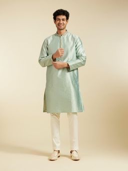 Diwas by Manyavar - Light Mid Green Art Silk Thread Work Kurta for Men