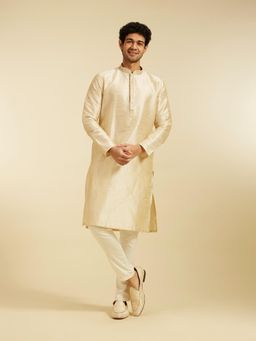 Diwas by Manyavar - Beige Art Silk Solid Kurta for Men