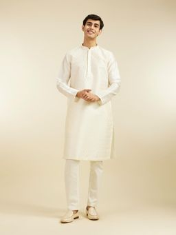 Diwas by Manyavar - Warm White Art Silk Self Design Kurta for Men