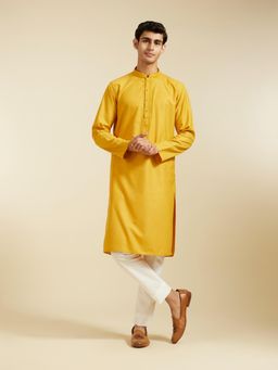 Diwas by Manyavar - Mustard Viscose Blend Solid Kurta for Men
