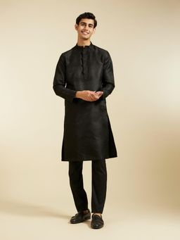 Diwas by Manyavar - Black Art Silk Self Texture Kurta for Men