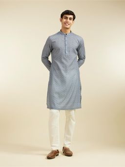 Diwas by Manyavar - Blue Cotton Blend Printed Kurta for Men