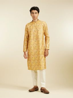 Diwas by Manyavar - Mustard Cotton Blend Printed Kurta for Men