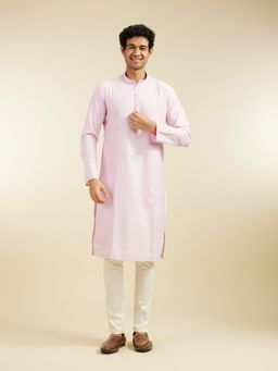 Diwas by Manyavar - Pink Viscose Blend Self Design Kurta for Men