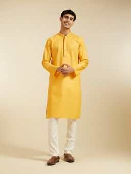 Diwas by Manyavar - Mustard Cotton Solid Kurta for Men