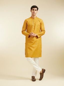 Diwas by Manyavar - Mustard Cotton Self Design Kurta for Men
