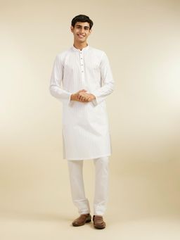 Diwas by Manyavar - White Cotton Self Design Kurta for Men