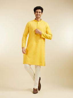 Diwas by Manyavar - Mustard Cotton Solid Kurta for Men