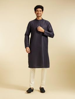Diwas by Manyavar - Dark Blue Art Silk Solid Kurta for Men