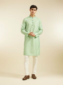 Diwas by Manyavar - Green Cotton Blend Printed Kurta for Men