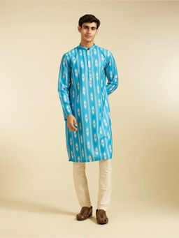 Diwas by Manyavar - Turquoise Blue Cotton Blend Printed Kurta for Men