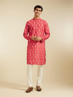 Diwas by Manyavar - Red Cotton Blend Printed Kurta for Men