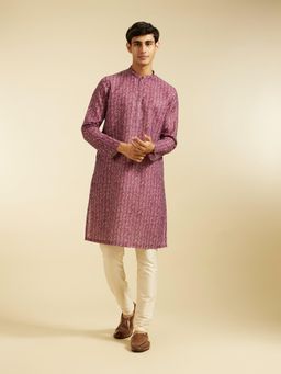 Diwas by Manyavar - Dusty Pink Cotton Blend Printed Kurta for Men