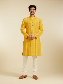 Diwas by Manyavar - Mustard Cotton Self Texture Kurta for Men