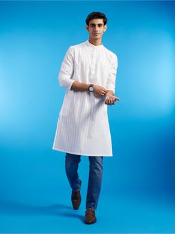 Diwas by Manyavar - White Cotton Self Texture Kurta for Men