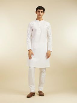 Diwas by Manyavar - White Cotton Self Design Kurta for Men