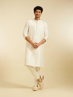Diwas by Manyavar - Cream Art Silk Self Design Kurta for Men