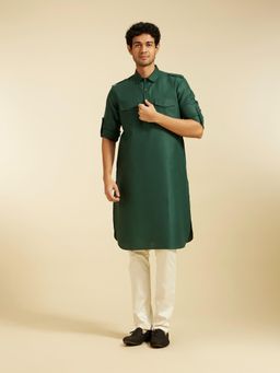 Diwas by Manyavar - Dark Green Art Silk Solid Kurta for Men