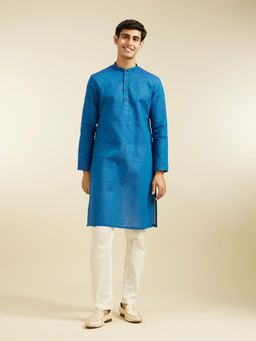 Diwas by Manyavar - Blue Cotton Printed Kurta for Men