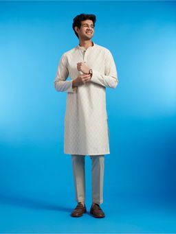 Diwas by Manyavar - Cream Cotton Blend Printed Kurta for Men