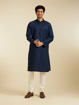 Diwas by Manyavar - Dark Blue Cotton Self Texture Kurta for Men