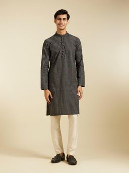 Diwas by Manyavar - Black Cotton Printed Kurta for Men