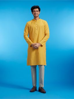 Diwas by Manyavar - Mustard Cotton Printed Kurta for Men