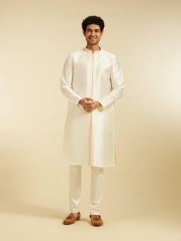 Diwas by Manyavar - Warm White Art Silk Solid Kurta for Men