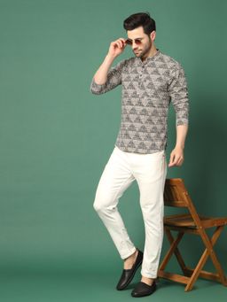 Rama's - Men Grey Color Geometric Shirt Kurta