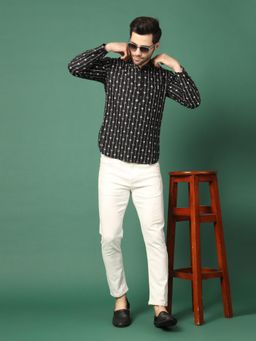 Rama's - Men Black Color Printed Shirt Kurta