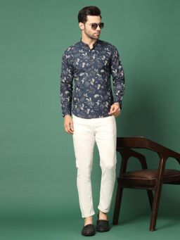 Rama's - Men Blue Color Floral Printed Shirt Kurta