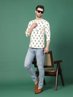 Rama's - Men White Color Floral Printed Shirt Kurta