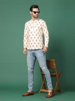 Rama's - Men White Color Floral Printed Shirt Kurta