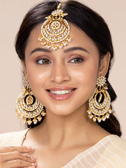 Peora - TraditionalGold Plated White Pearl Maang Tikka & Earring-PF25ET106W
