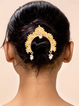 Peora - Indian Kundan Juda Pin & Hanging Pearl-PF37HJSM35W