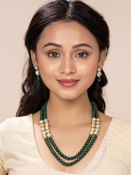 Peora - Green Stones Necklace and Pair of Earrings (Set of 2)-PF24N217G