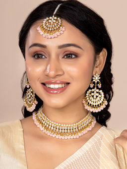 Peora - Gold Plated Kundan Pearl Choker Necklace Earring Mang Tikka Traditional -PF25N1176PK