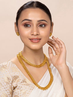 Peora - Gold Brass Choker Necklace and Long Necklace & Earrings (Set of 3)-PF04BR144