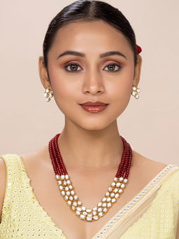 Peora - Gold Plated Traditional Kundan Long Necklace Jewellery - Earrings Jewellery-Set of 2