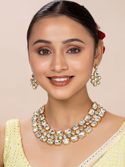 Peora - Crystal Gold Plated Layered Long Necklace Earring Jewellery Set for Women-PF25N073W