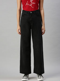 SHOWOFFFF - Women's Casual Wide Leg High-rise Black Jeans